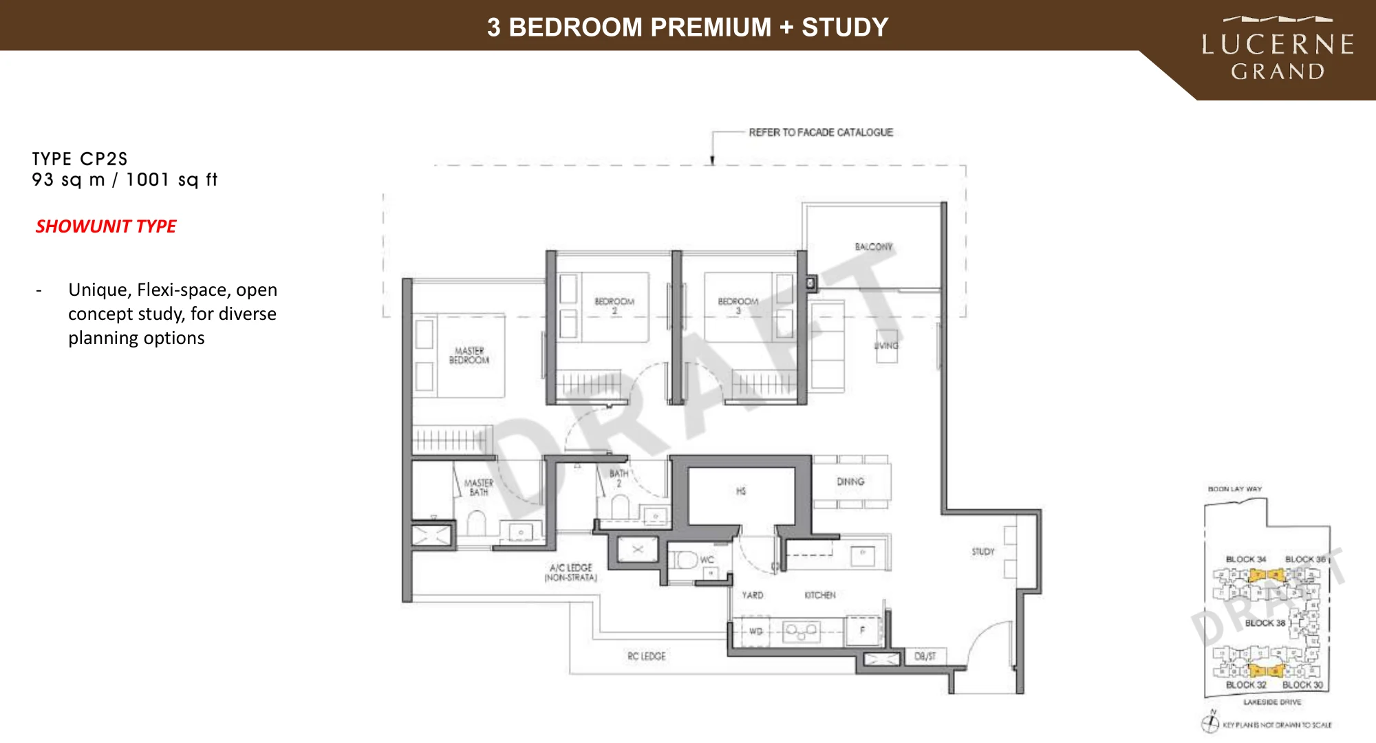 3 Bedroom Premium + Study layout plan (Type CP1S – CP4S)