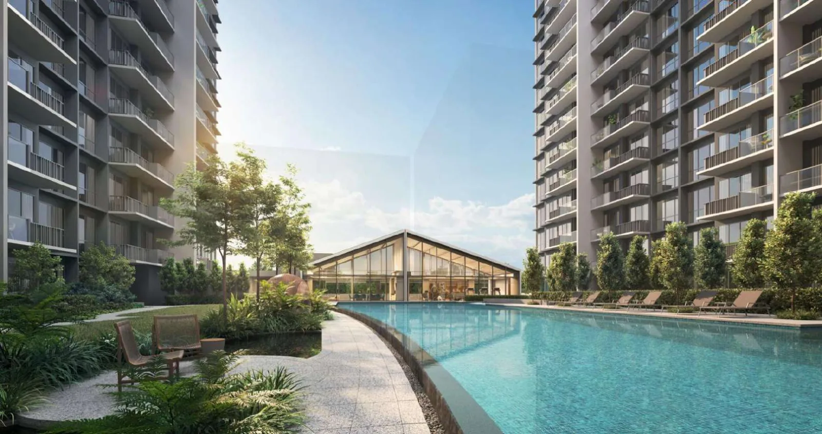 Artist's impression of the crescent-shaped lap pool leading to Lucerne Clubhouse